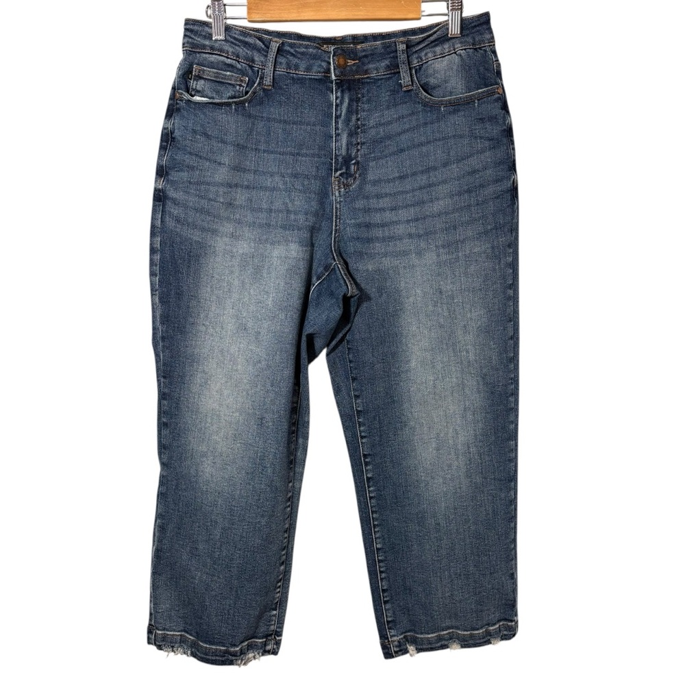 JUDY BLUE | Women Vintage Wash Blue High Waist Wide Leg Crop Denim Jean size 14W - Picture 2 of 15